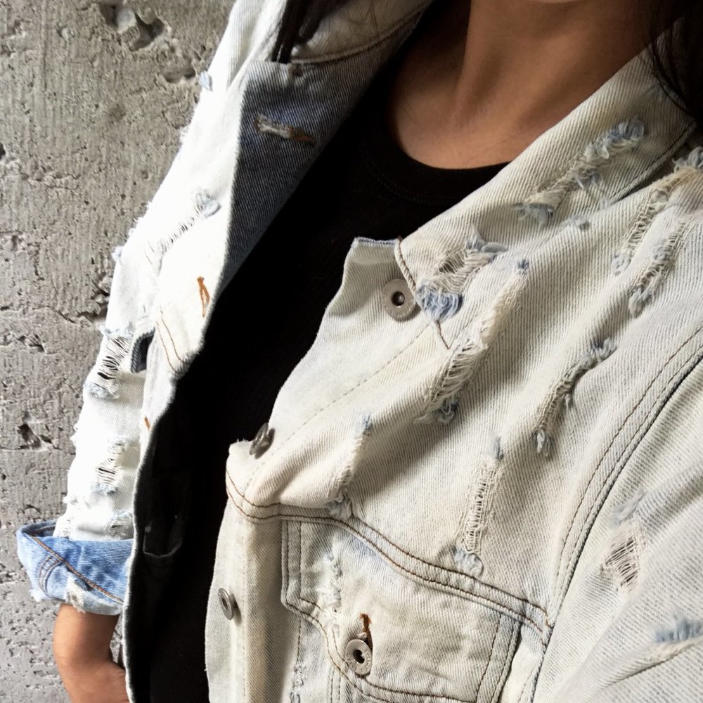 Distressed Denim Jacket Size Small